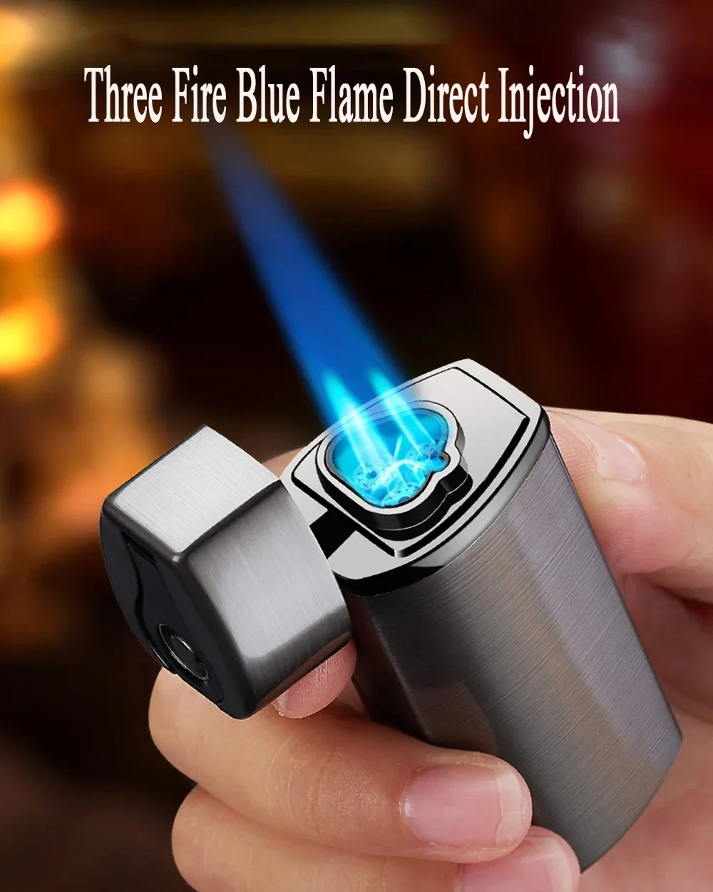 New 2025 touch sensitive metal outdoor windproof Type-C rechargeable portable turbo three torch blue flame jet gas lighter