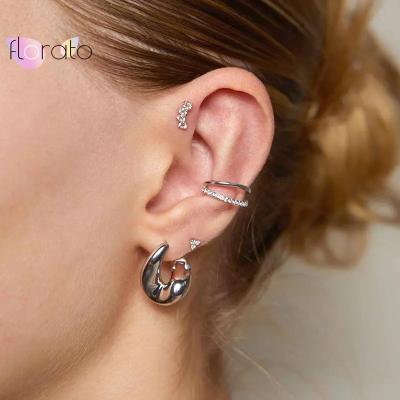 1PC Plated 24k Gold and Silver Plating Cross Bilayer Ear Cuff Non Pierced Earrings Women Fine Micro Simple Clip on
