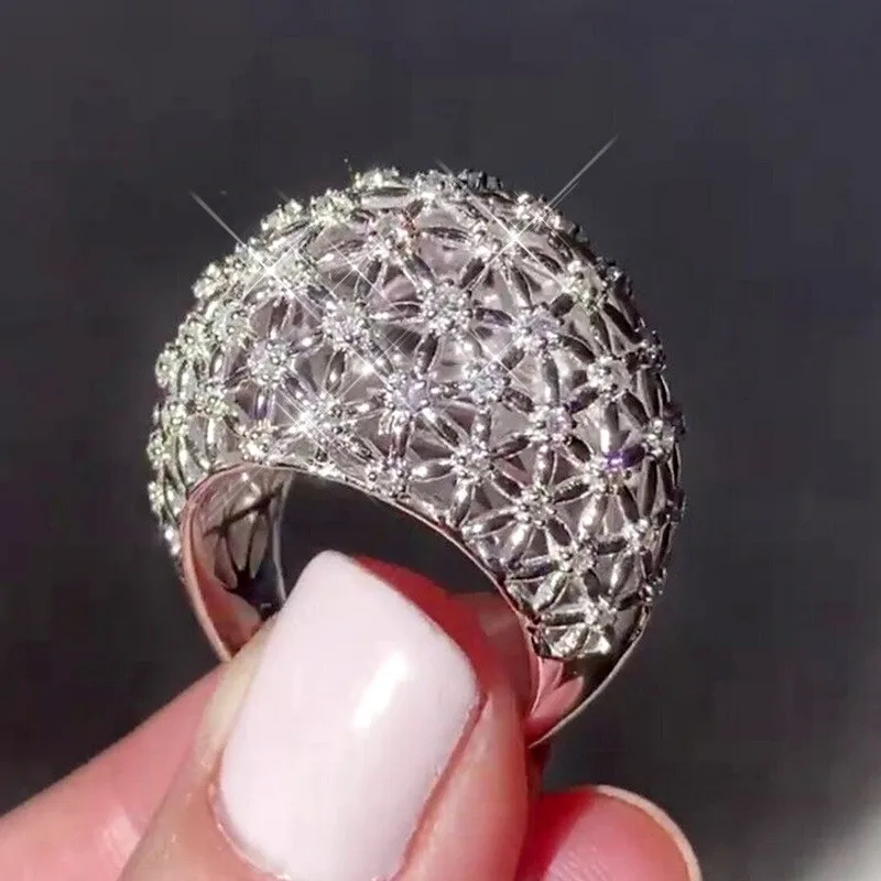 925 Sterling Silver Luxury Party Ring Hollowed Female Finger Jewelry - Image 2