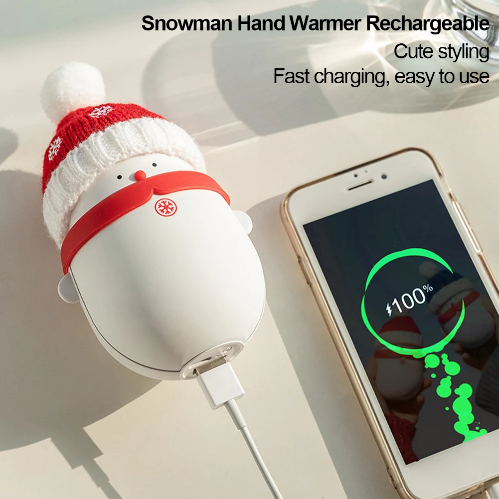 10000mAH Snowman Hand Warmer USB Mobile Power Source 2 in1 Rechargeable Hand Warmer Hot Water Bag Electric Heating Treasure
