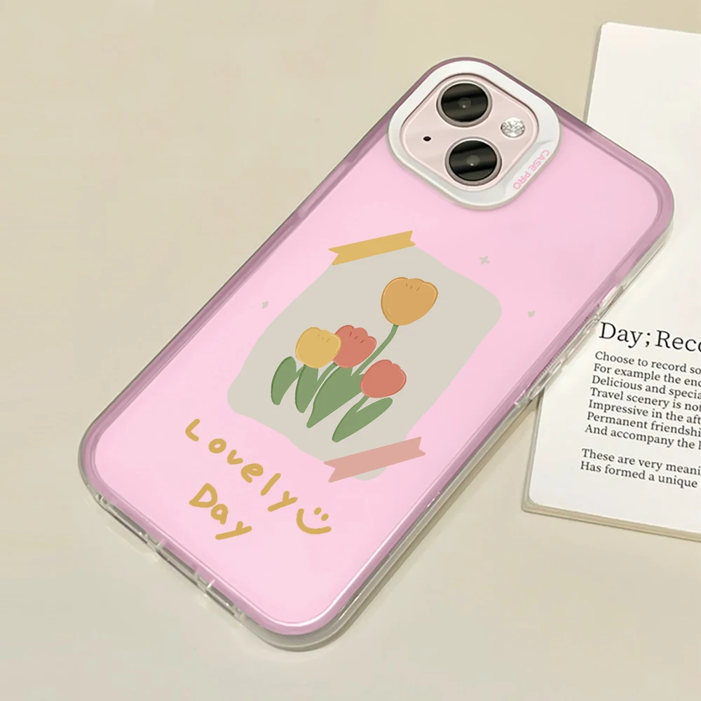 

For iPhone 14 13 ProMax Phone Case Fashion Tulip Back Cover for iPhone 12 XR XS Max 7 8 Plus SE 11 Soft TPU Pink Soft TPU Coque