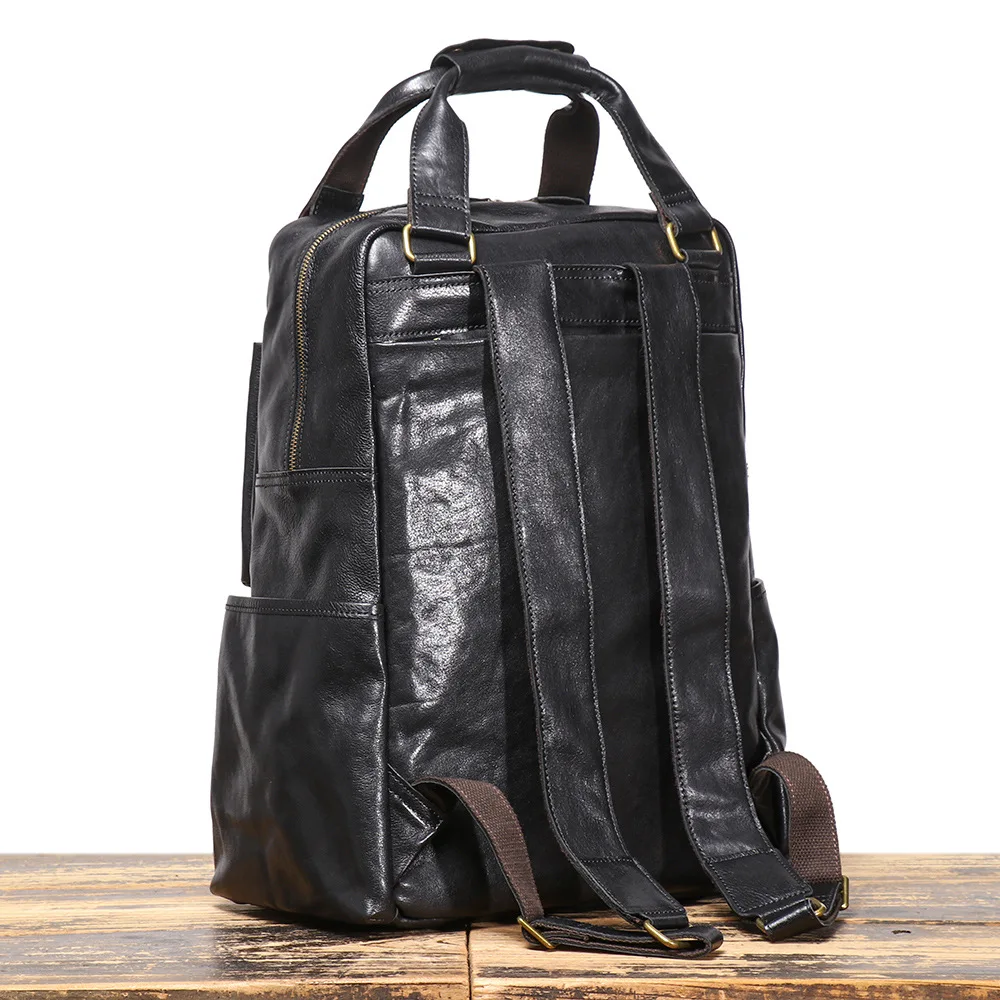 Stylish Men's Leather Multi-functional Backpack for Outdoor Travel and Hiking