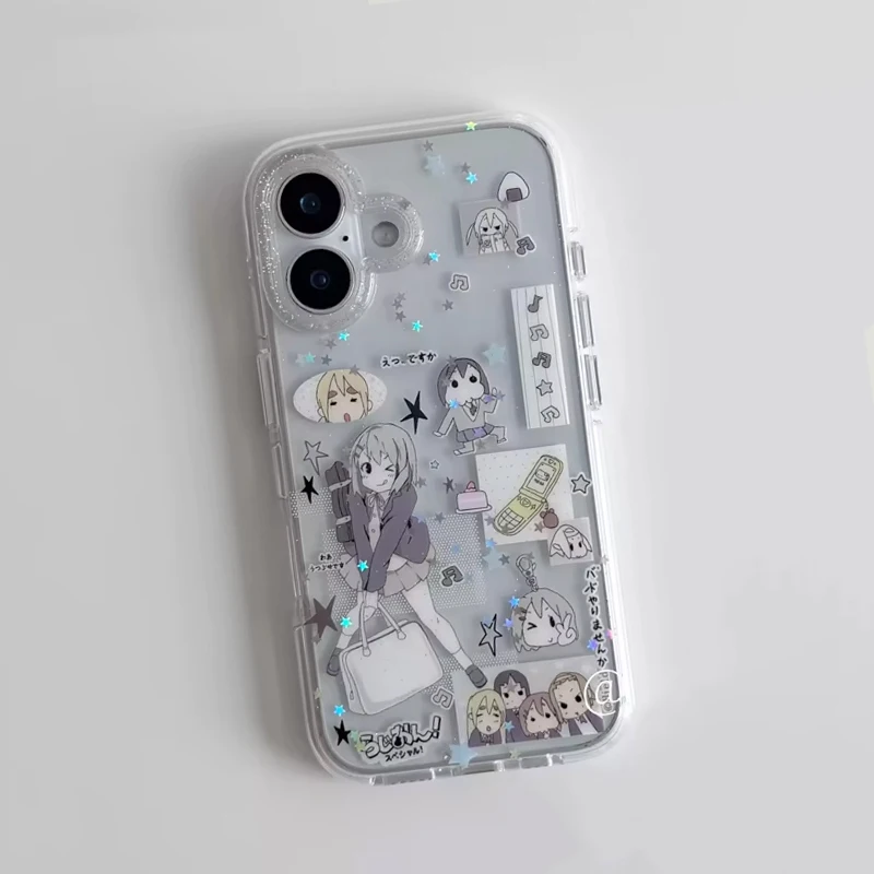Japanese Soft Cute Grey Glitter Phone Case - Light Tone Girl Print, Anti-Fall Cover