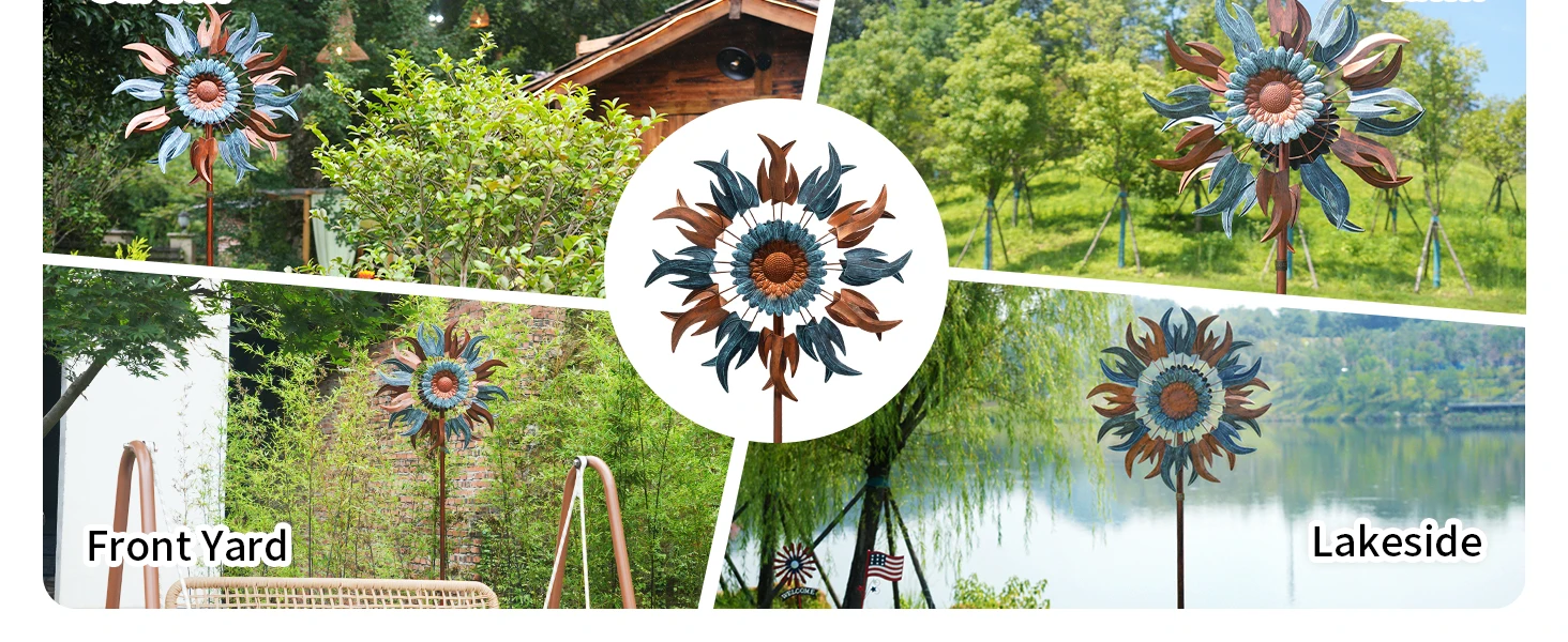 Wind spinner blue flame design in garden