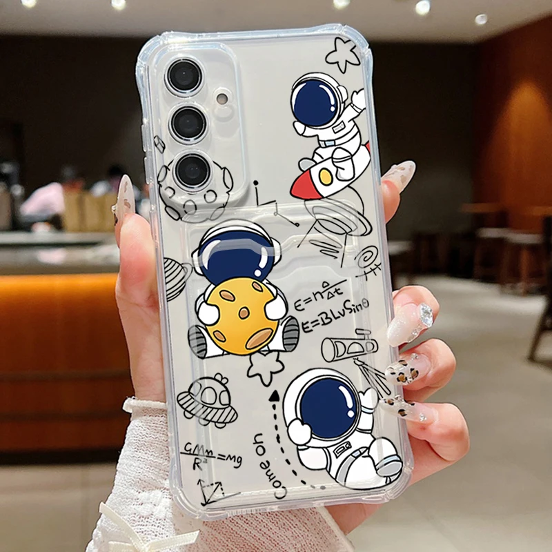 Cartoon Astronaut Card Holder Wallet Phone Case – Soft Protective Cover