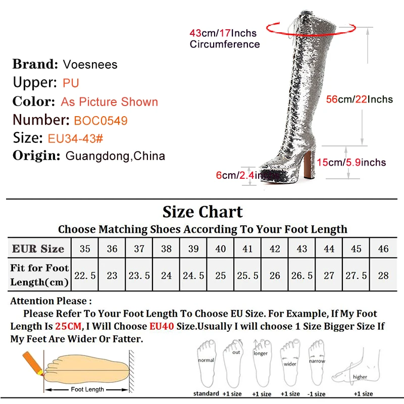 Brand Over the knee Boots Lady Large Size Pointed Toe Shoes Stage Show Chunky Heels Bling Bling Silver Luxury Womens Long Boots