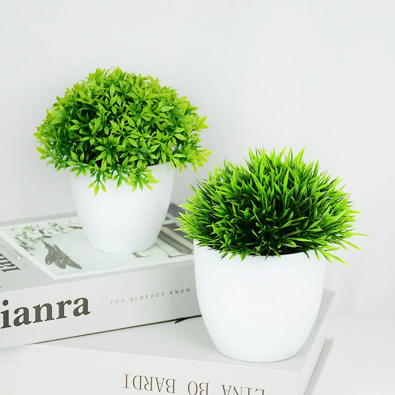 Artificial Pot Plant Bonsai Fake Flower Grass Leaf Ball Home Office Decor Utilit 