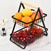 2 Tier Fruit Basket,Portable Fruit Bowle Basket for Kitchen Organizer Storage Detachable Metal Rectangle Basket with Wood Handle 2