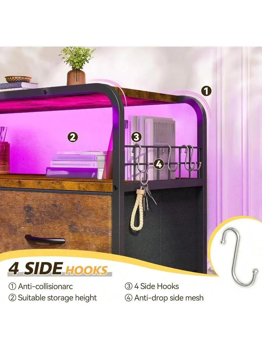 Dresser for Bedroom with LED Lights and Charging Station 7 Drawer Dresser with Open Shelf Fabric Bedroom Dressers and Ch 6