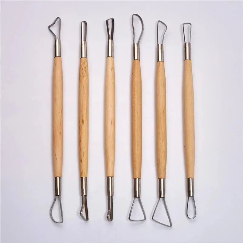 Pottery Tools Clay Sculpting Tools Pottery Sculpting Tools Clay Craft Tool Wood Carving Tools 6PCS Wood Handle Pottery Clay Sculpture Carving Tool Double Heads