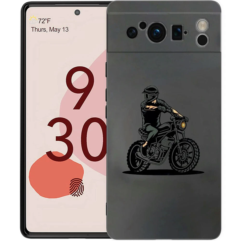 Luxury TPU Phone Case with Motorcycle Heartbeat Design - Black Soft Back Cover