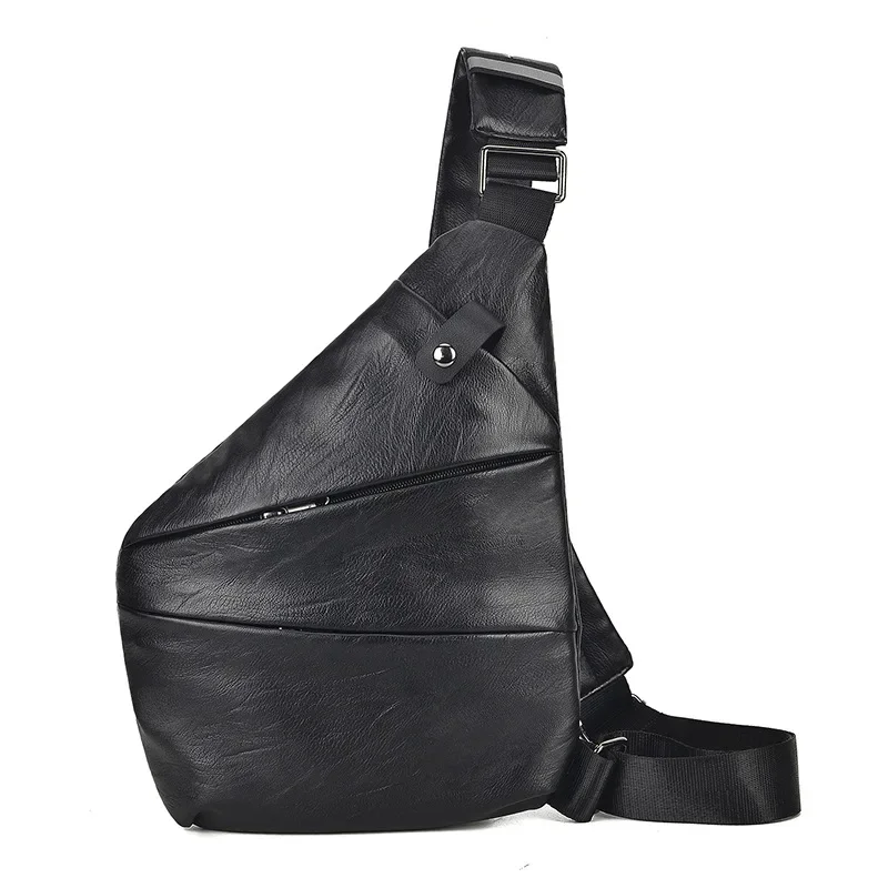 Sac de poitrine en cuir PU monochromatique pour homme, sac de messager antivol, sac de voyage de sport pour homme, tendance loisirs