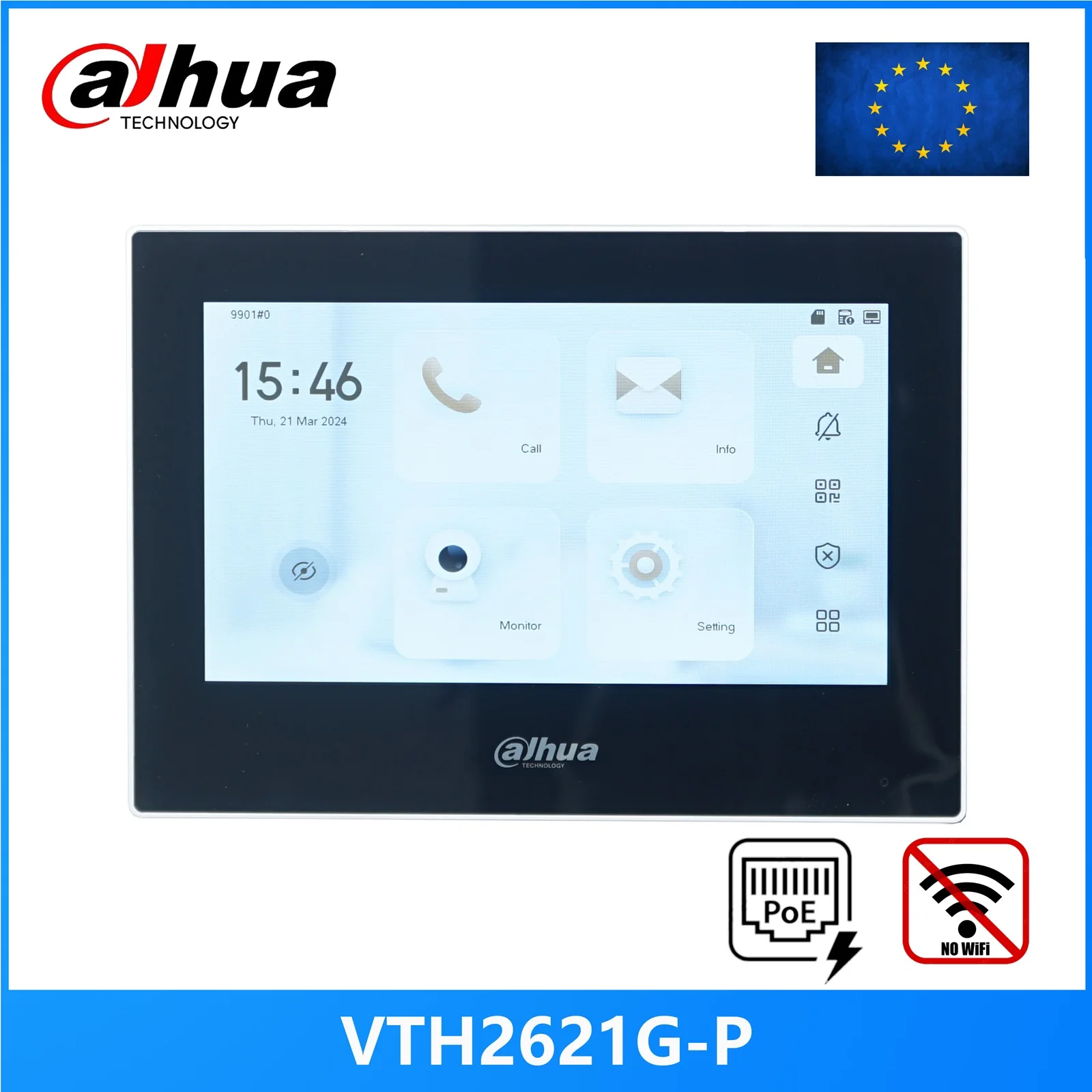Dahua VTH2621GW-P / VTH2621G-P 802.3af PoE 7 Zoll Touch-Innenmonitor, Türklingelmonitor, Video-Gegensprechanlage, integrierte SD-Karte