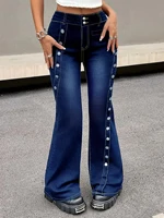 Women's plus Size High Waist Jeans Button Closure Design for Daily Campus And Cool Style Suitable for All Ages