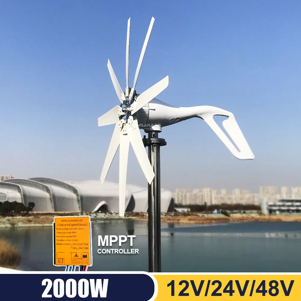 Wind Turbine Alternator Real Efficiency Free Energy Windmill 2kw 2.5kw 12v 24v 48v Horizontal Axis Permanent Maglev Wind Turbine