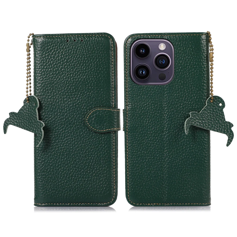 Handmade Genuine Cowhide Leather Flip Case with RFID Anti-theft Magnetic Wallet Cover