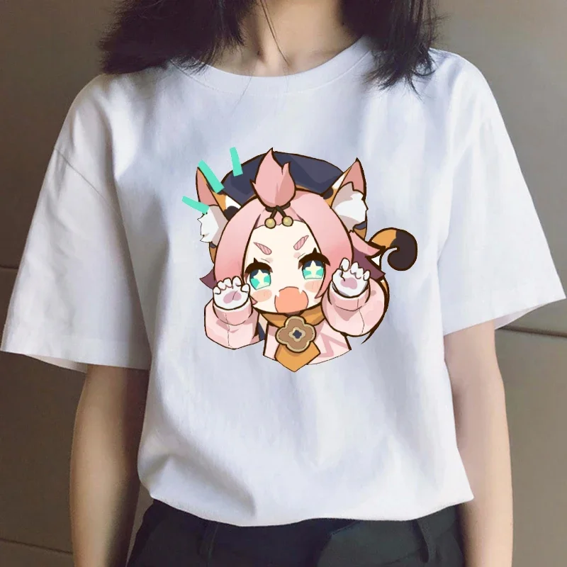 Hot Game Genshin Impact Graphic T Shirts Women Harajuku Kawaii Casual Short Sleeve T-shirt Summer Streetwear Y2k Clothing Tops