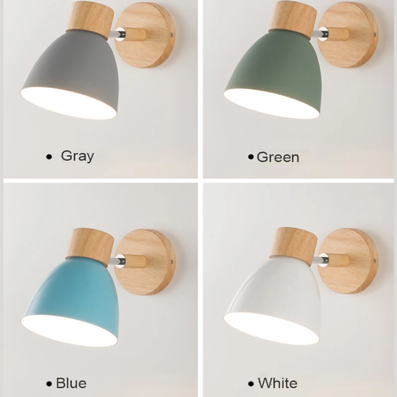 Nordic Wall Lamp Wooden Wall Sconce For Bedroom Living Room Home Lighting E27 Macaroon Bedside Wall Light With Switch Home Decor 5