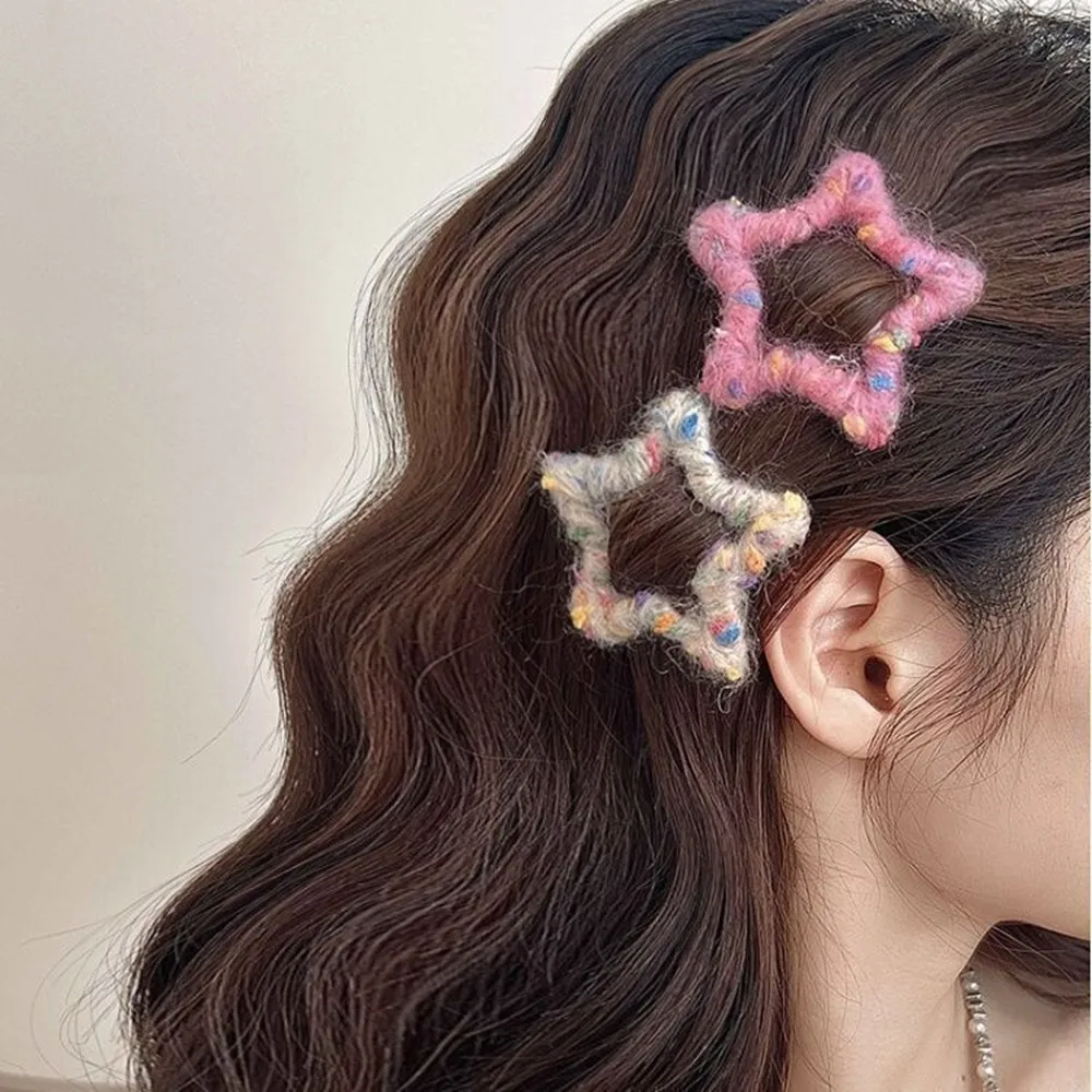 4 Stück Stern-Haarspangen, bunte Strick-Haarspangen, elegante 5-Sterne-Haarband-Clips, Haar-Accessoires für Mädchen zum Stil von seitlichen Zöpfen