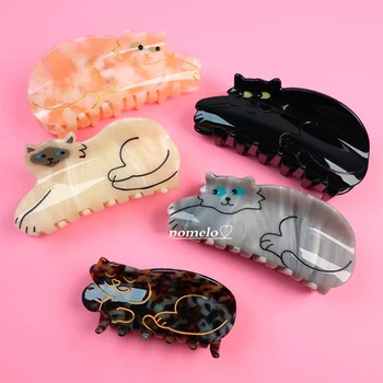 인스 텍스처 래그돌 고양이 호박 고양이 스크래치 클립 아세테이트 헤어 클립, 만화 귀여운 머리핀 스트라이프 스타일링 도구, 헤어 액세서리, 신제품