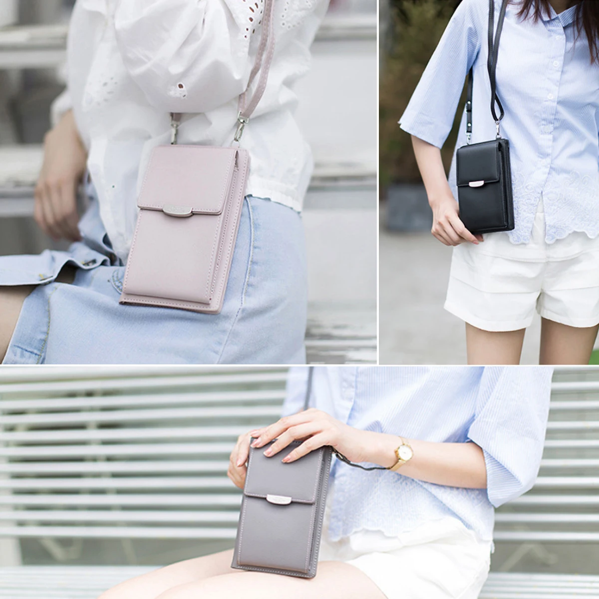 Wallet Japanese and Korean Small Fresh Mobile Phone Bag Ladies Purse Women's Mobile Phone Bag PU Leather Wallet