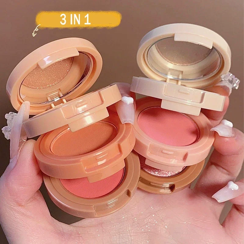 3 In 1 Matte Highlighter Blush Palette Pearly Blush Shiny Eyeshadow Makeup Palette Palette Multifunzionale Per Il Trucco Del Contorno Del Viso