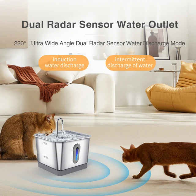 Fontaine à eau intelligente avec radar pour chats, acier inoxydable 4,0 L, batterie 5000mAh sans fil, distributeur d'eau pour animaux de compagnie, accessoires pour chats, touristes 3