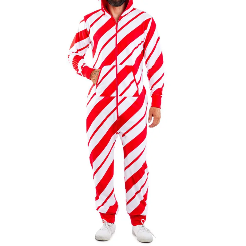 Christmas Autumn Winter One Piece Pajamas Valentine's Day Couple Dress Hooded Love Print Homewear Zipper Sleepwear
