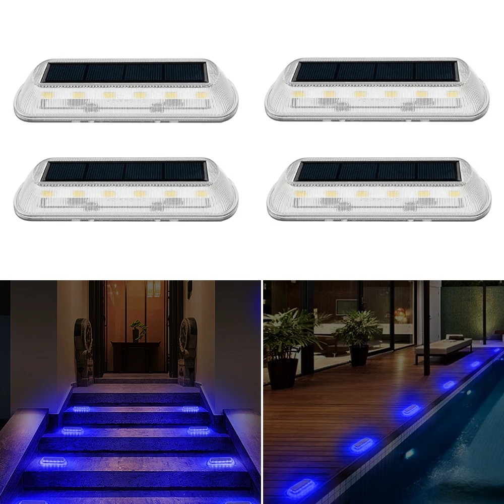 4PCS Solar Buried Light IP65 Waterproof Outdoor Underground Solar Deck Light 16LEDS Blue Stair Driveway Path Decking Light