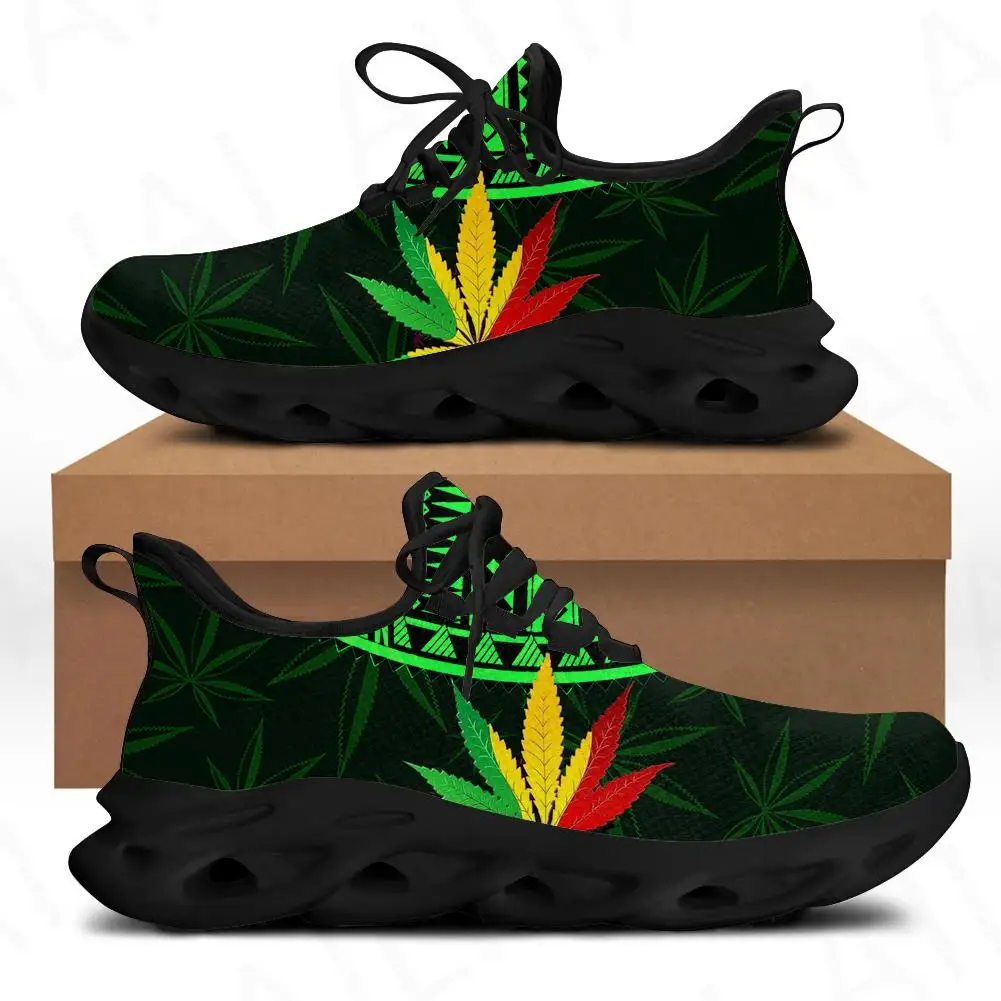 

Doginthehole Maple Leaf Printed Green Flats Shoes Comfortable Mesh Running Footwear For Male Lightweight Men's Sneakers