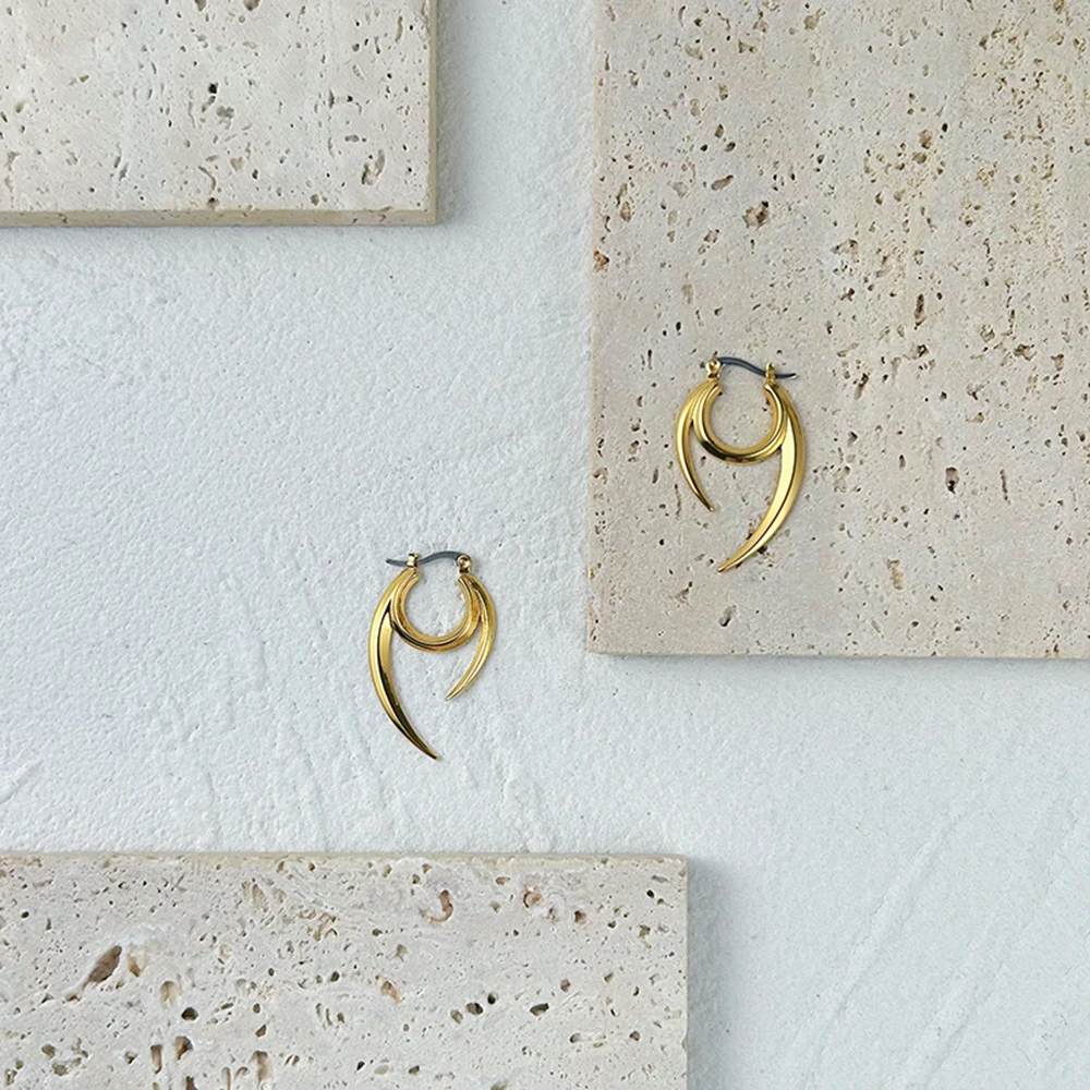 ENFASHION Aretes Round U Double Blade Drop Earrings Pendientes For Women Gold Color Long Dangle Earings Fashion Jewelry E221477