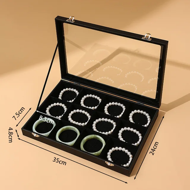 Boîte à bijoux noire avec couvercle, pour collier, bague, boucle d'oreille, Bracelet, affichage de rangement, cuir anti-poussière, Style décontracté, Surface dure
