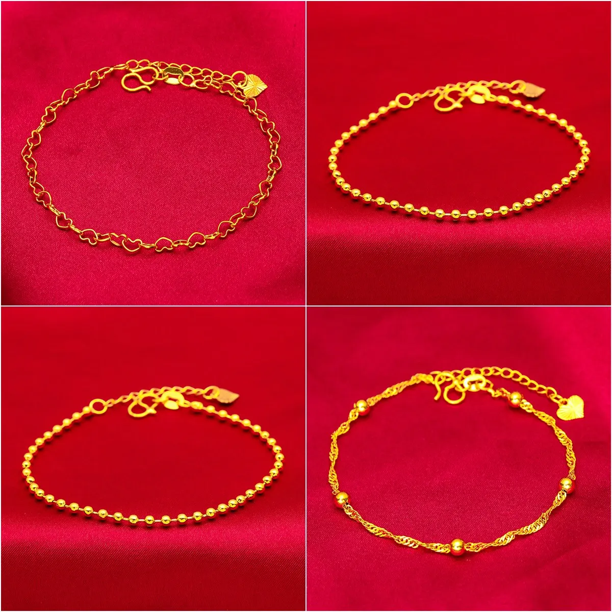 LongLastingColorThickGoldPlatedLoveHeartsBraceletWomensHand