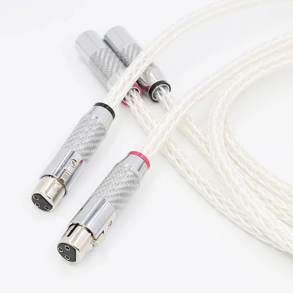 High Quality Hi-End 8AG Silver Plated OCC 16 Strands Audio Cable With Carbon Fiber 3pins XLR Balanced cable,xlr connector