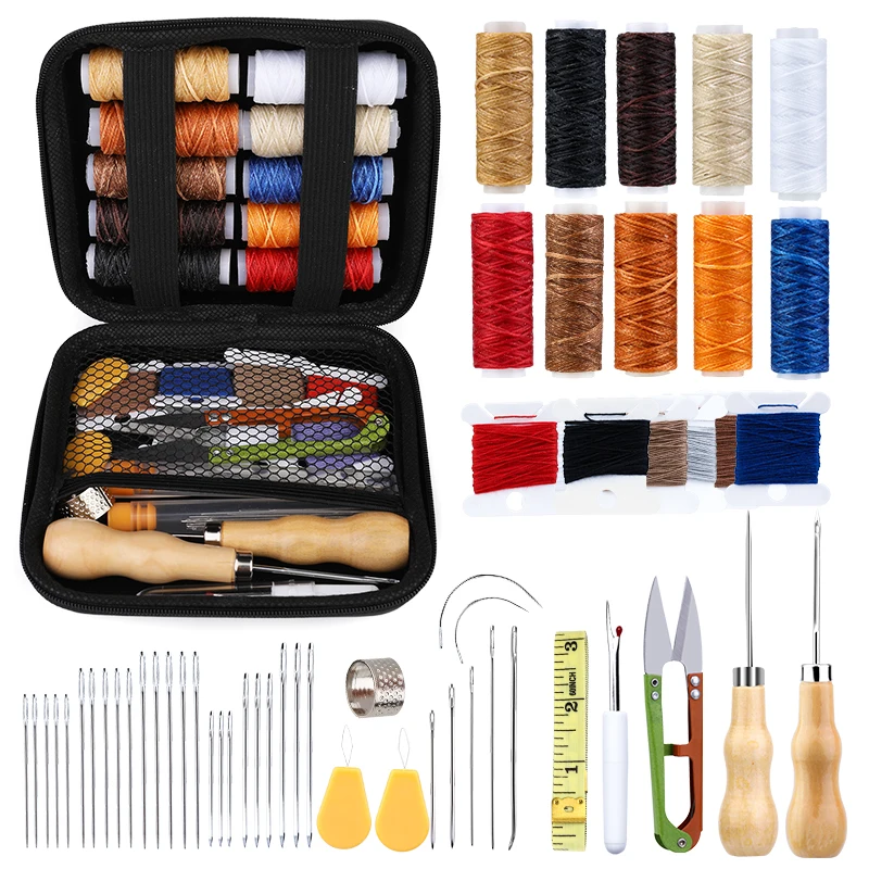 Set 29 Pezzi Per Cucito Pelle - Con Filo Di Cera, Aghi E Accessori Per Fai Da Te E Artigianato - 8 Colori Disponibili - Foto 9
