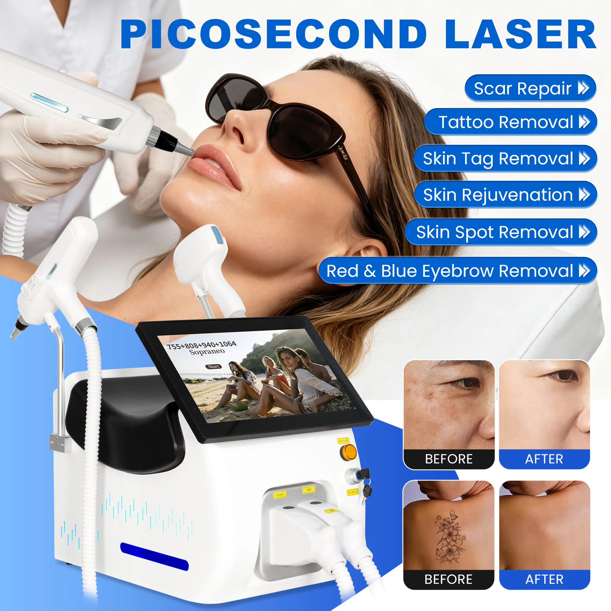 2IN1 5000W Picosecond 808nm Diode Laser Hair Removal Machine 4 Wavelength FAC Tattoo Icy Handle Permanent Skin Painless Epilator 1