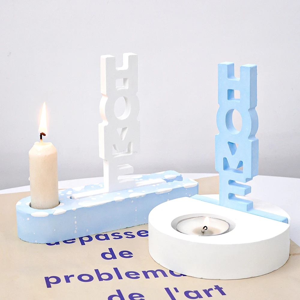 HOME Candle Holder Silicone Mold DIY Letter Ornament Making Plaster Concrete Resin Candlestick Casting Molds Home Festival Decor silicone mold