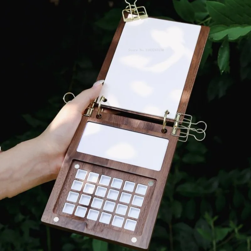 24 그리드 여행용 휴대용 루즈리프 수채화 세트 솔리드 패킹 박스 소형 아트보드 미술용품 스케치 페인팅 팔레트