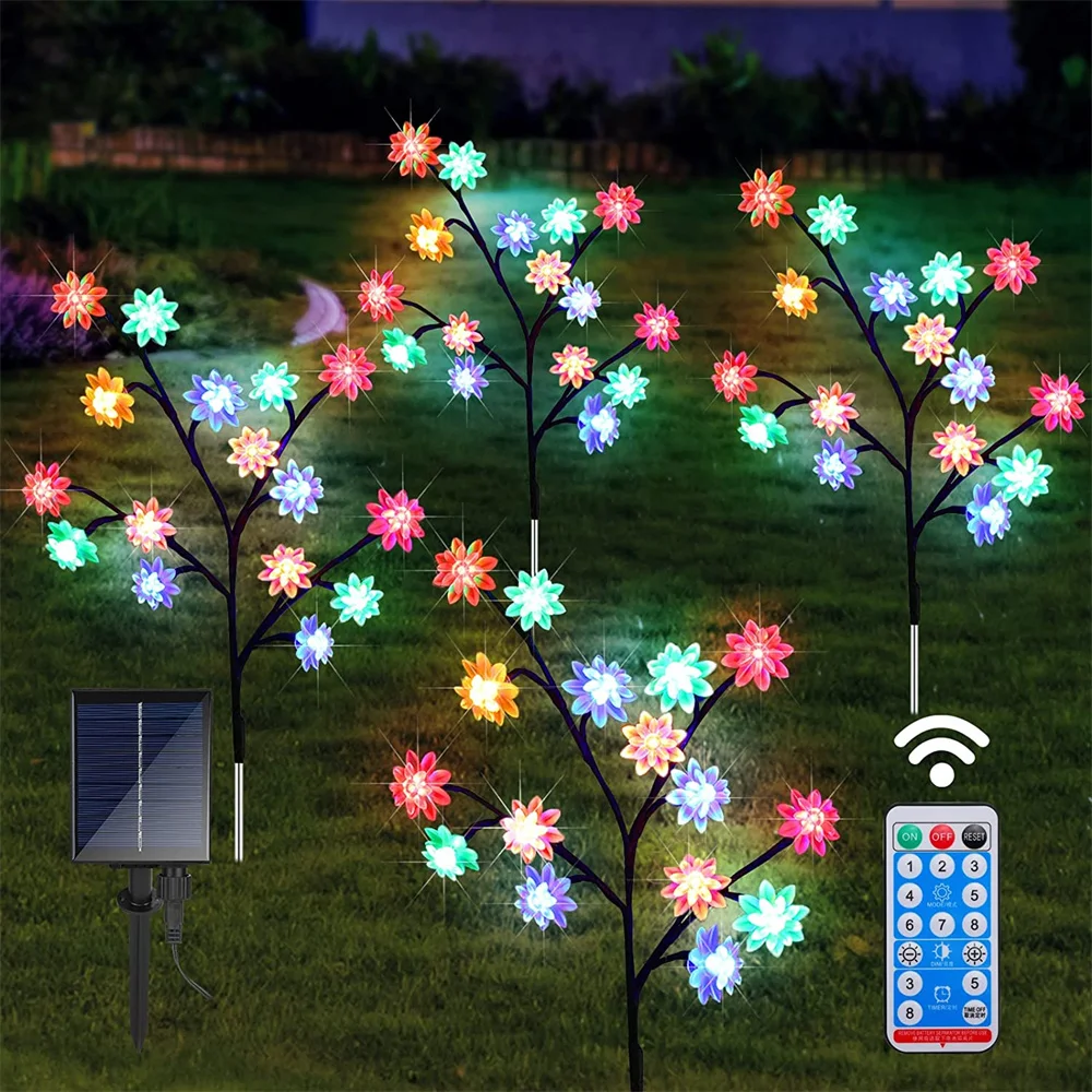 Solar LED Light Outdoor Flower Lawn Lamp Cherry blossom Garden Decoration Light Waterproof Tree Light Country Landscape Decor cherry garden