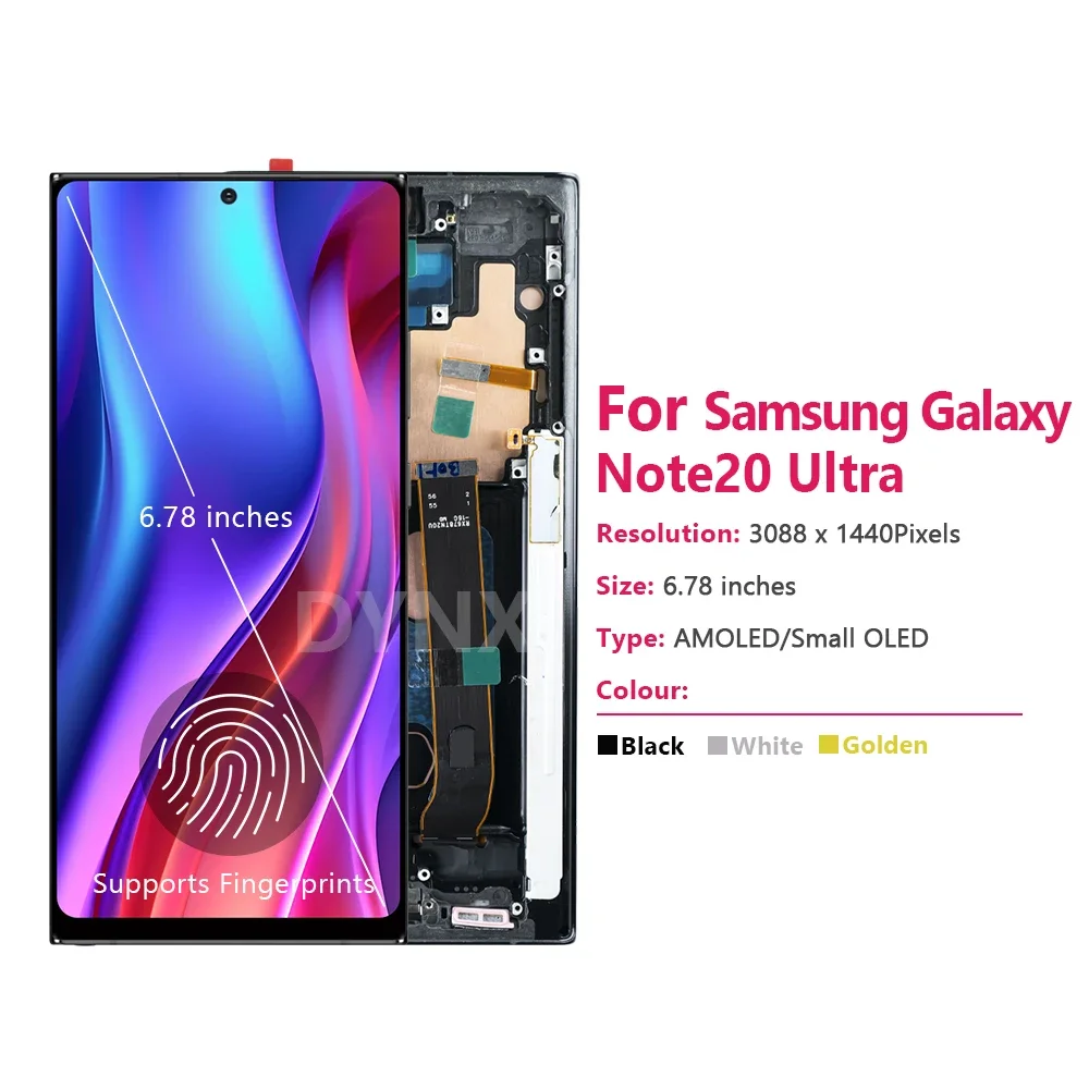 슈퍼 AMOLED 디스플레이, 프레임 LCD 포함, 삼성 갤럭시 노트 20 울트라 N985 N985F N986B 터치 스크린 디지타이저 수리