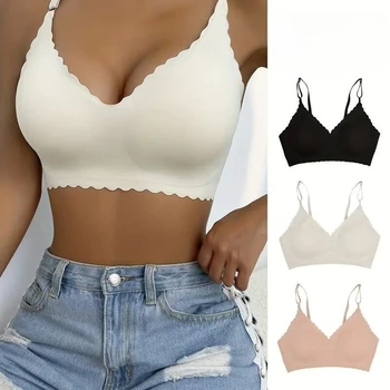 Seamless Ice Silk Ultra-Thin Breathable Bra Comfortable Breathable Underwear Women's Suspender Wavy Sexy Push-up Vest 1