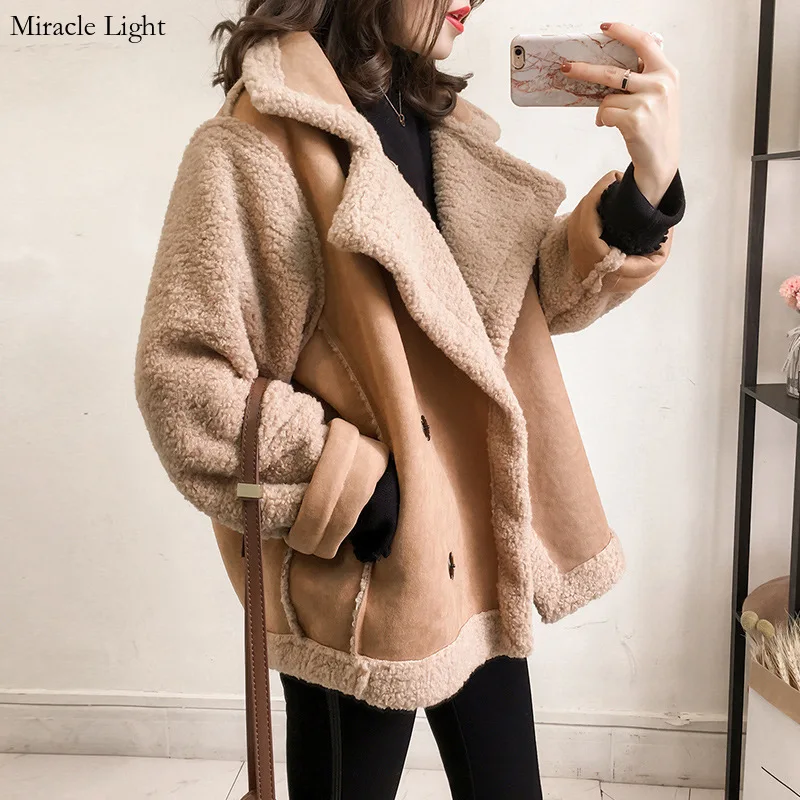 

Lamb Wool For Women New Korean Version Loose BF Style Fur Integrated Plush Motorcycle Jacket Top Trend