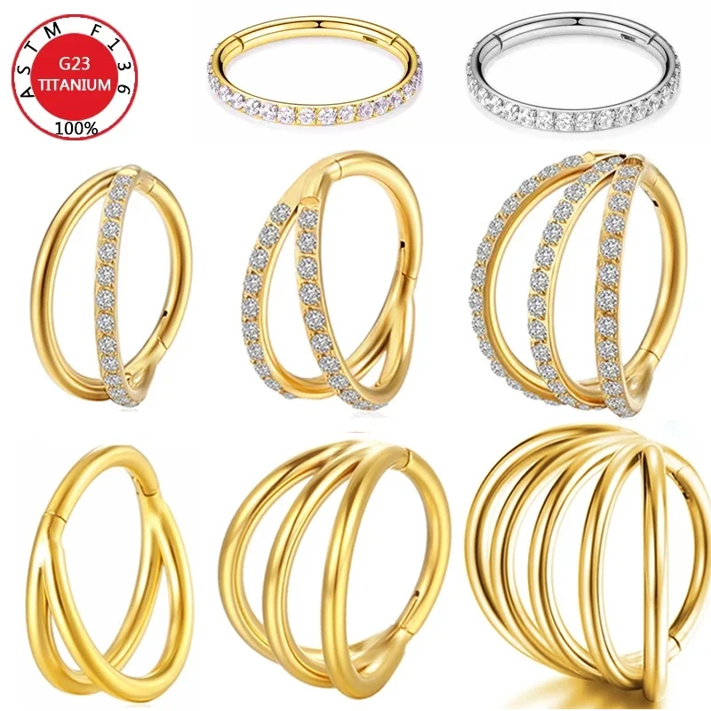 ASTM G23 Titan Triple Scharnier Knorpel Ohrring Helix Piercing Nasenring Septum Conch Clicker Hoop Stud Körperschmuck Trendy