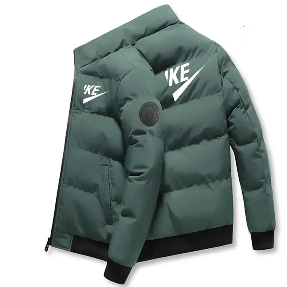 Cotton Jacket Men's Warm Printed Cotton Lined Jacket Casual Windproof Jacket With Zipper High Neck Slim Fall And Winter