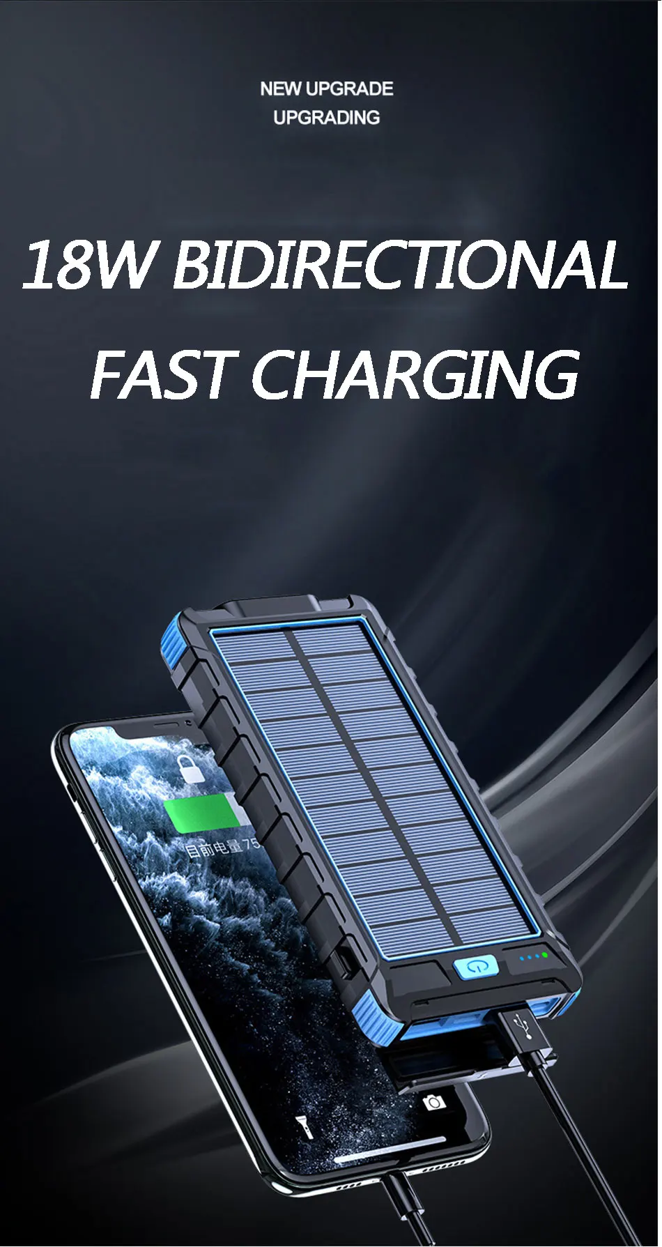 Solar Power Bank Real 50000 mAh Dual USB External Waterproof Polymer Battery Charger Outdoor Light Lamp Powerbank Ferisi