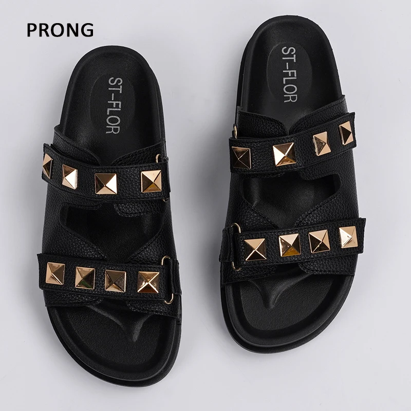 

Women Platform Slippers Metal Buckle Retro Flat Bottomed Female Sandals Summer 2022 Comfort Rivet Beach Outdoor Ladies Shoes