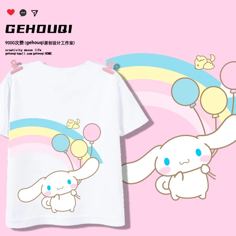 

Creative Sanrio T-shirt Short Sleeve Girl Korean Style Fashion Top Rainbow Laurel Dog Summer Dress Cute Cotton Half Sleeve