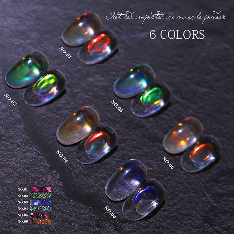 Aurora Ice Transparent Laser Magic Rainbow Mirror Nail Glitter Gel Pigment Powder Chrome Charm Nail Art Decoration Tools