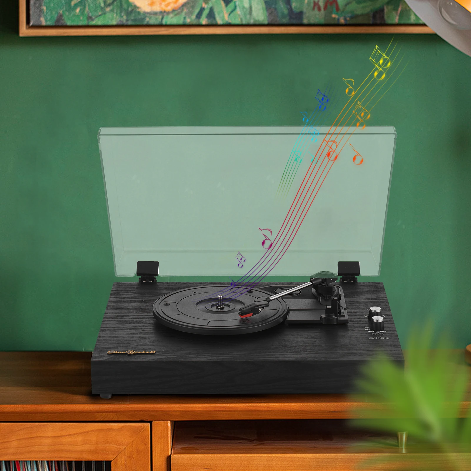 

Retro Record Player Dustproof Cover Black With BT Function Record Player 33/45/78RPM 3-Speed Line-in Antique Gramophone Record