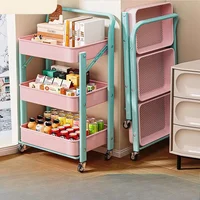 Foldable Multi Tier Rolling Trolley Organizer Cart Kitchen Home Bedroom Books Snacks Portable Storage Cart Wheels Furniture